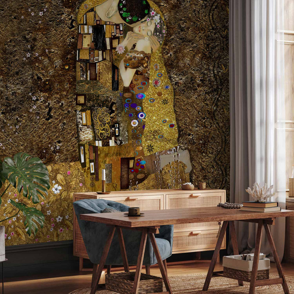 Golden Silhouette Couple Romantic Wall Mural