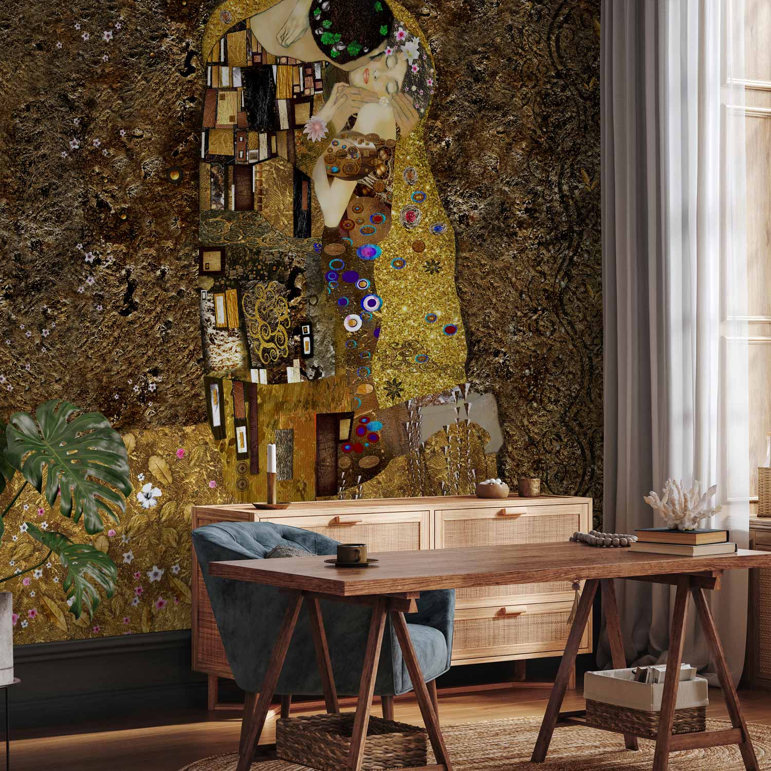 Golden Silhouette Couple Romantic Wall Mural