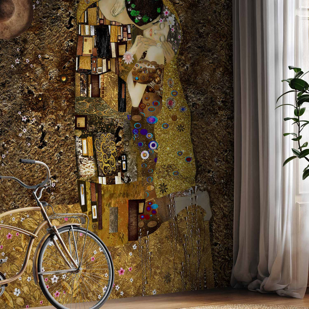 Golden Silhouette Couple Romantic Wall Mural