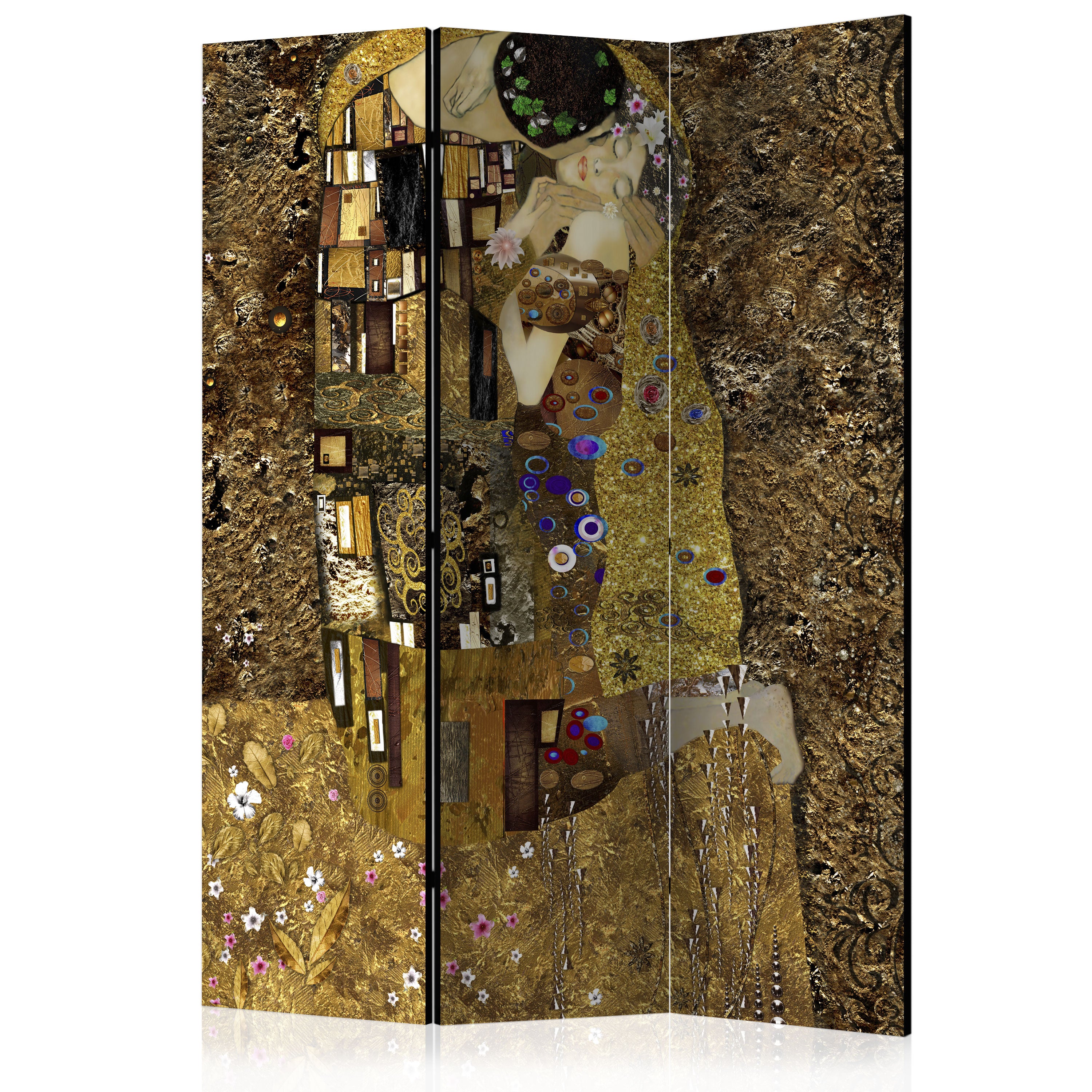 Golden Kiss Romantic Silhouette 3-Panel Room Divider