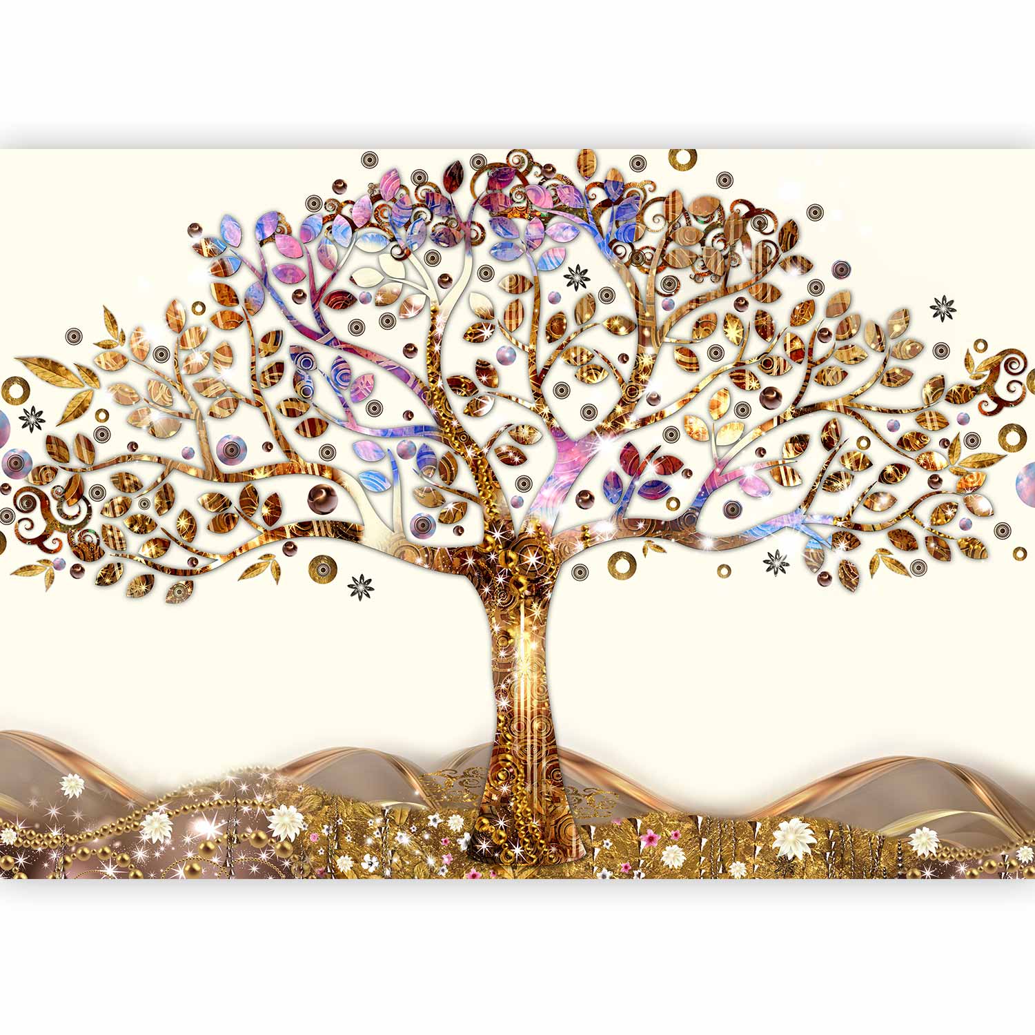 Golden Tree Abstract Wall Mural