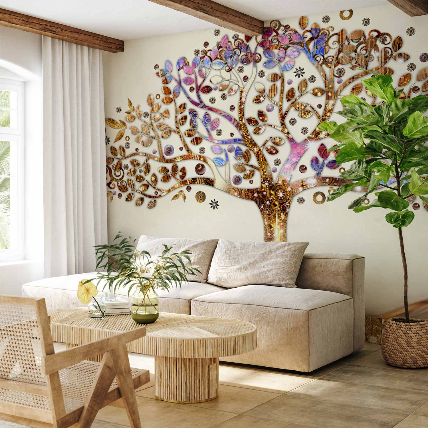 Golden Tree Abstract Wall Mural