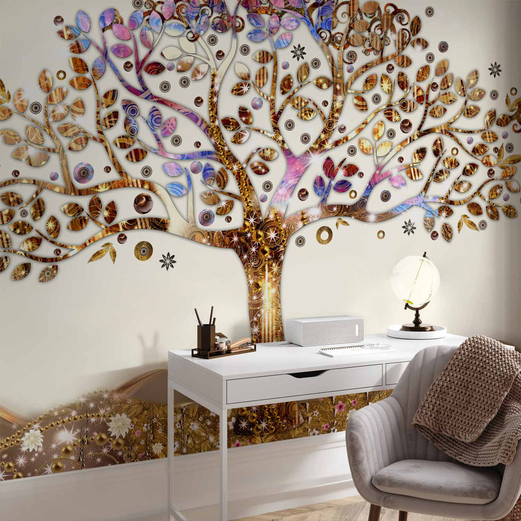 Golden Tree Abstract Wall Mural
