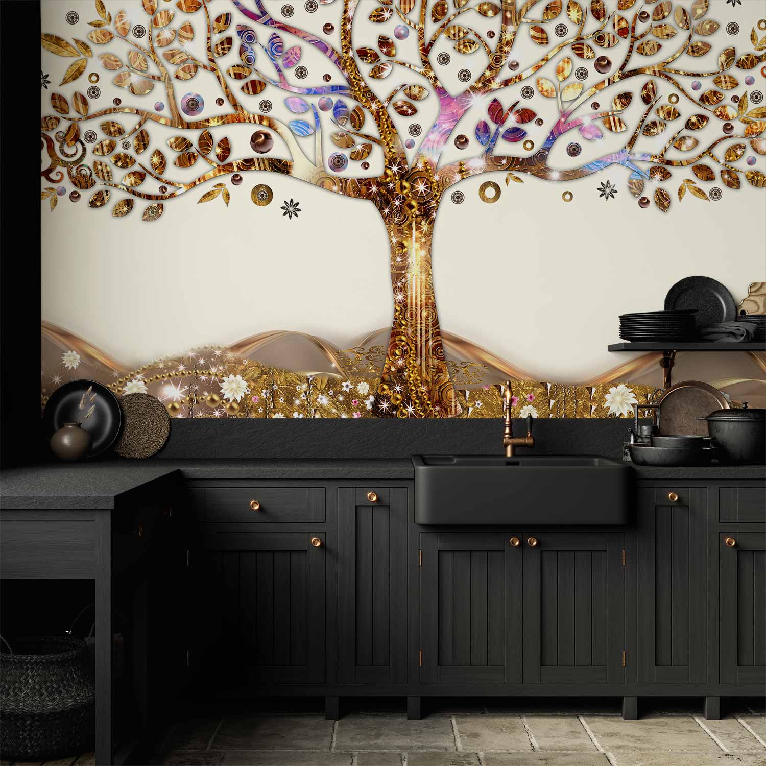 Golden Tree Abstract Wall Mural