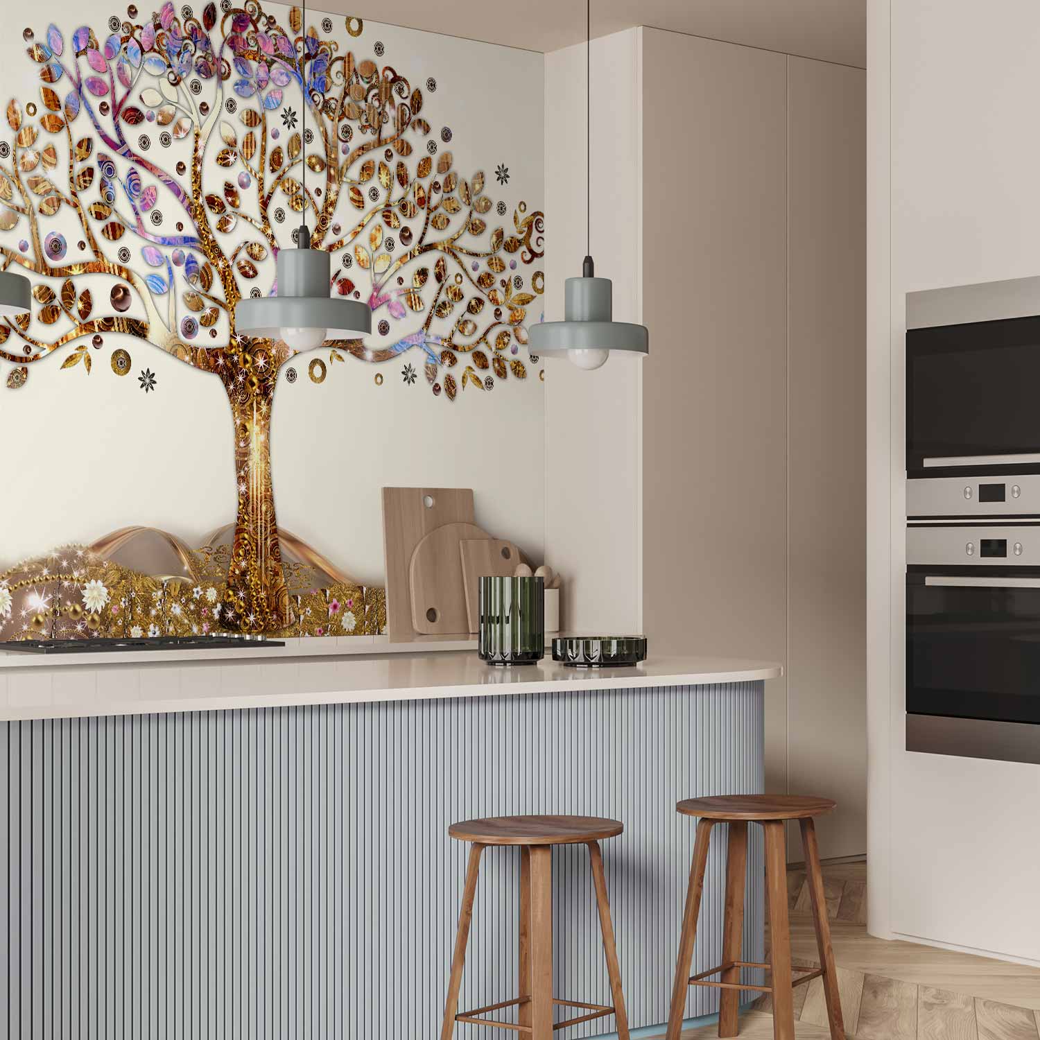 Golden Tree Abstract Wall Mural