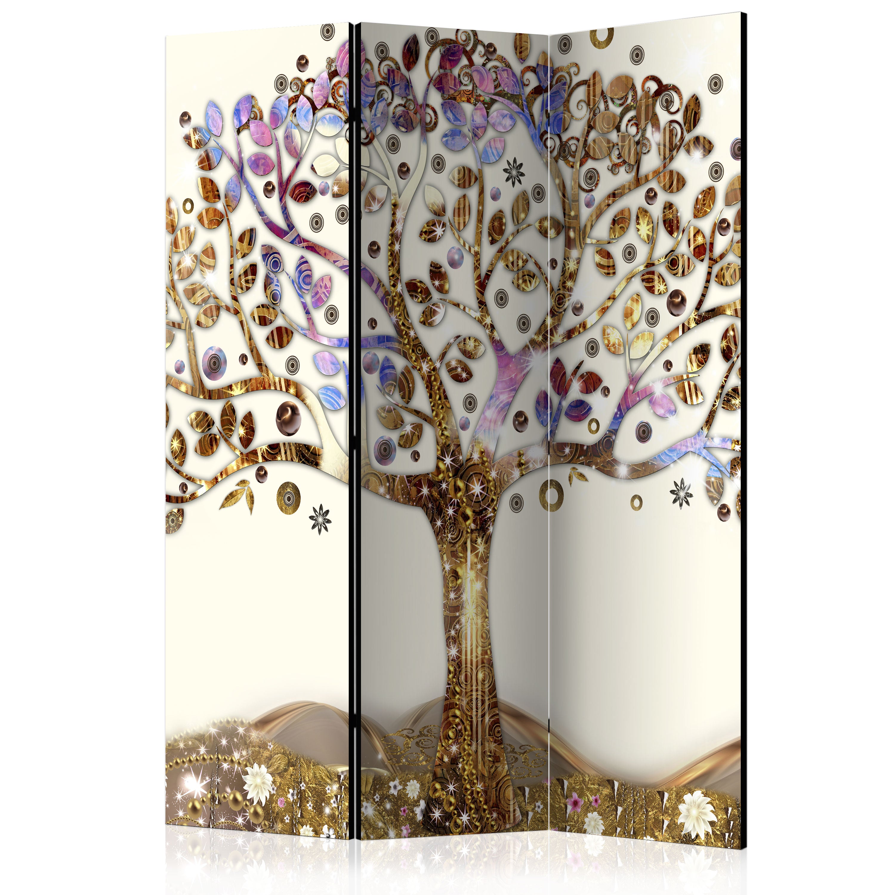 Golden Tree Abstract 3-Panel Room Divider