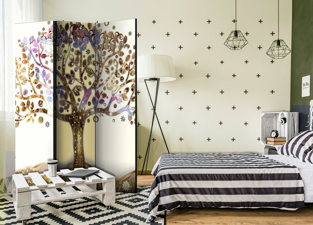 Golden Tree Abstract 3-Panel Room Divider