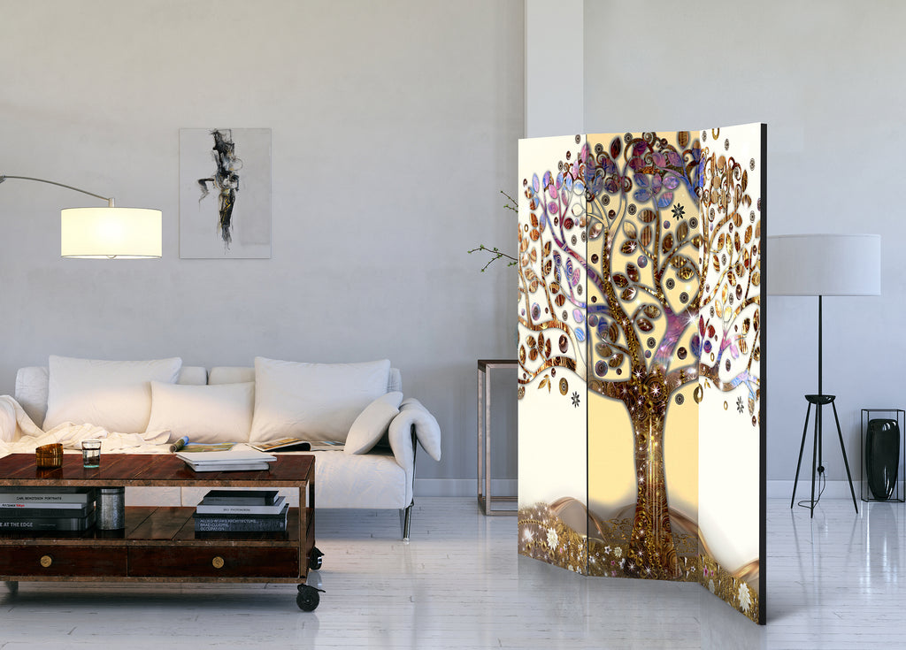 Golden Tree Abstract 3-Panel Room Divider