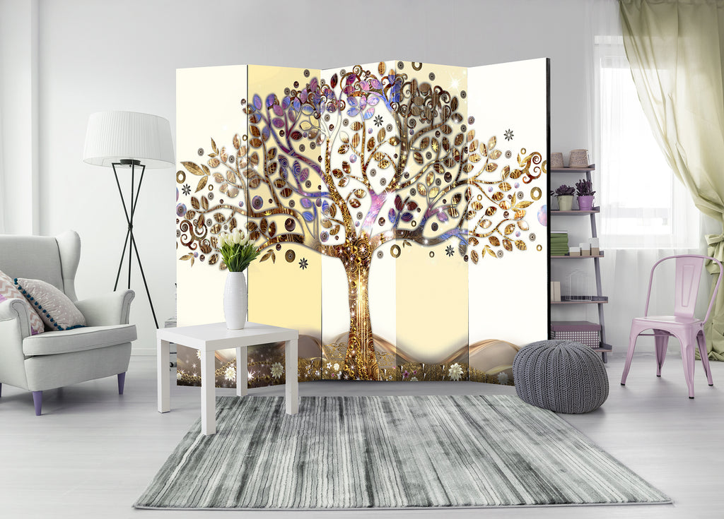 Golden Tree Abstract 5-Panel Room Divider
