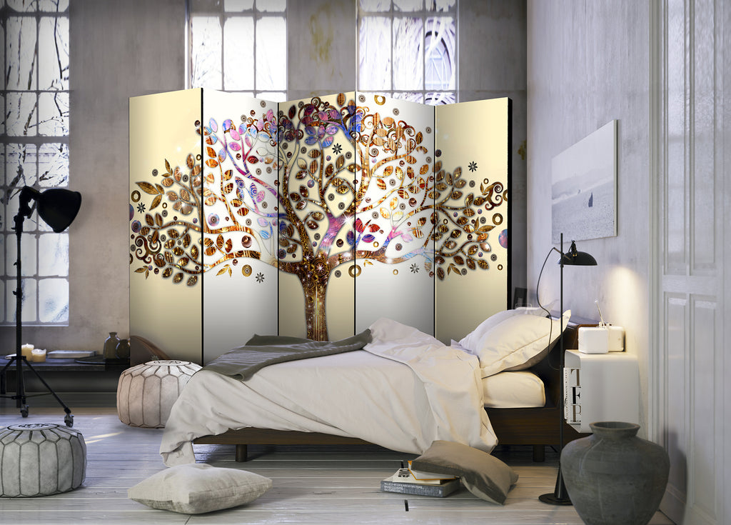 Golden Tree Abstract 5-Panel Room Divider