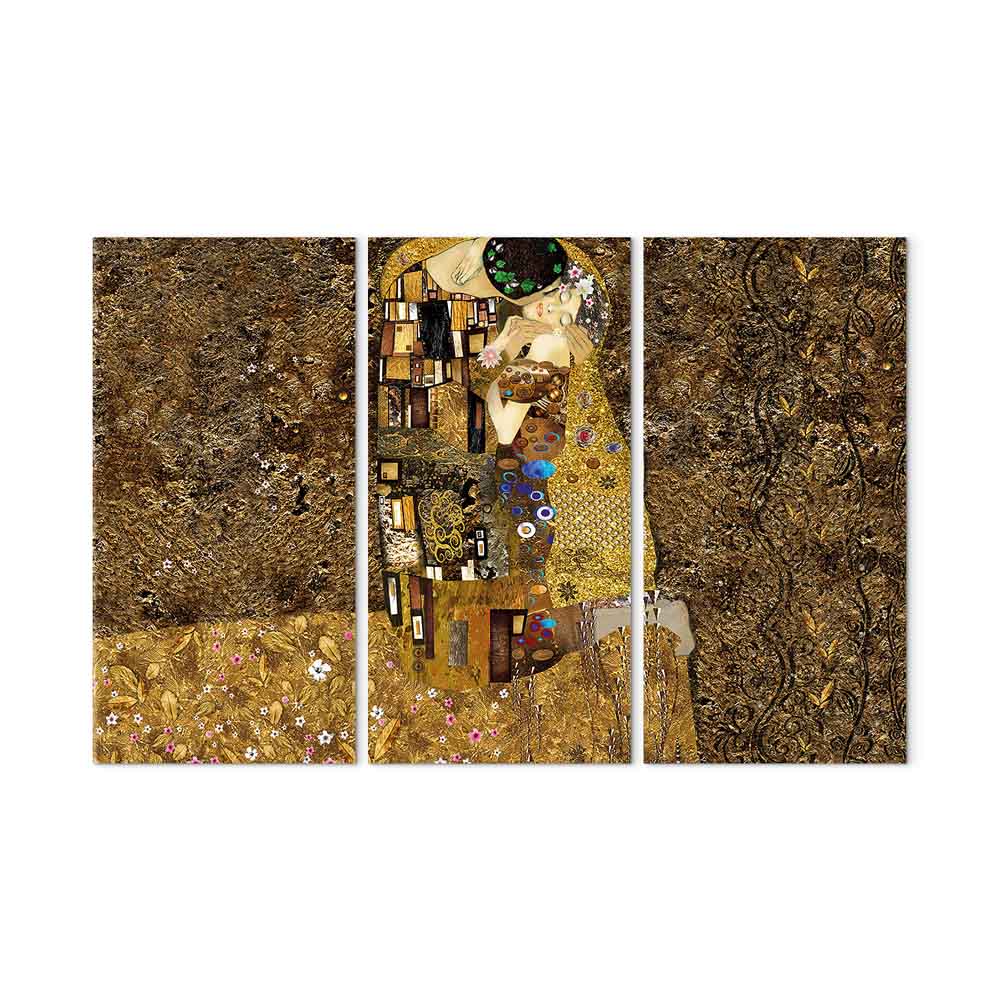 Klimt-Inspired Couple Kiss Gold Canvas Print