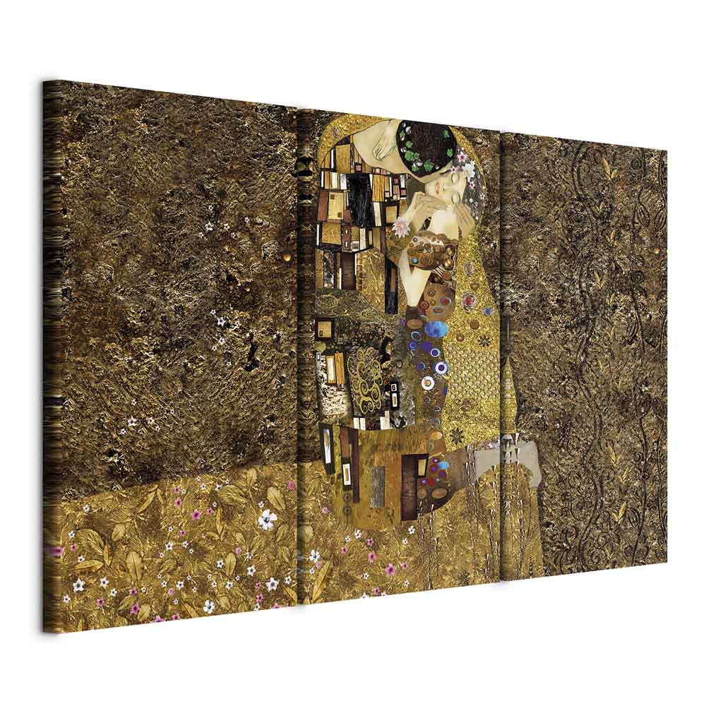 Klimt-Inspired Couple Kiss Gold Canvas Print