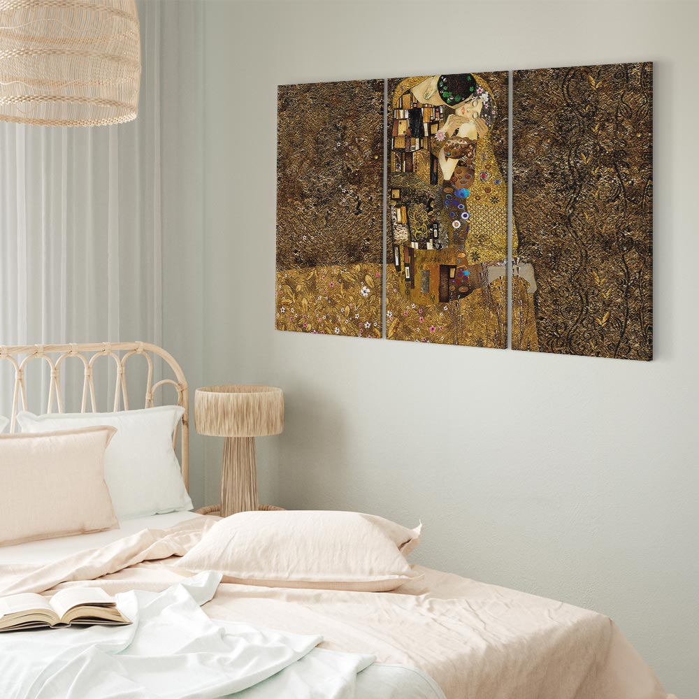 Klimt-Inspired Couple Kiss Gold Canvas Print