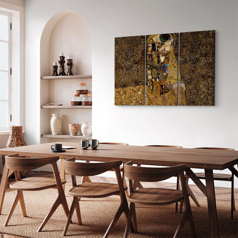 Klimt-Inspired Couple Kiss Gold Canvas Print