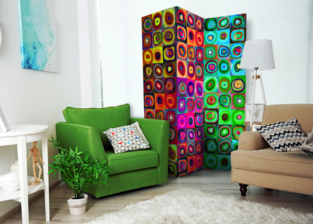 Colorful Geometric Abstract 3-Panel Room Divider
