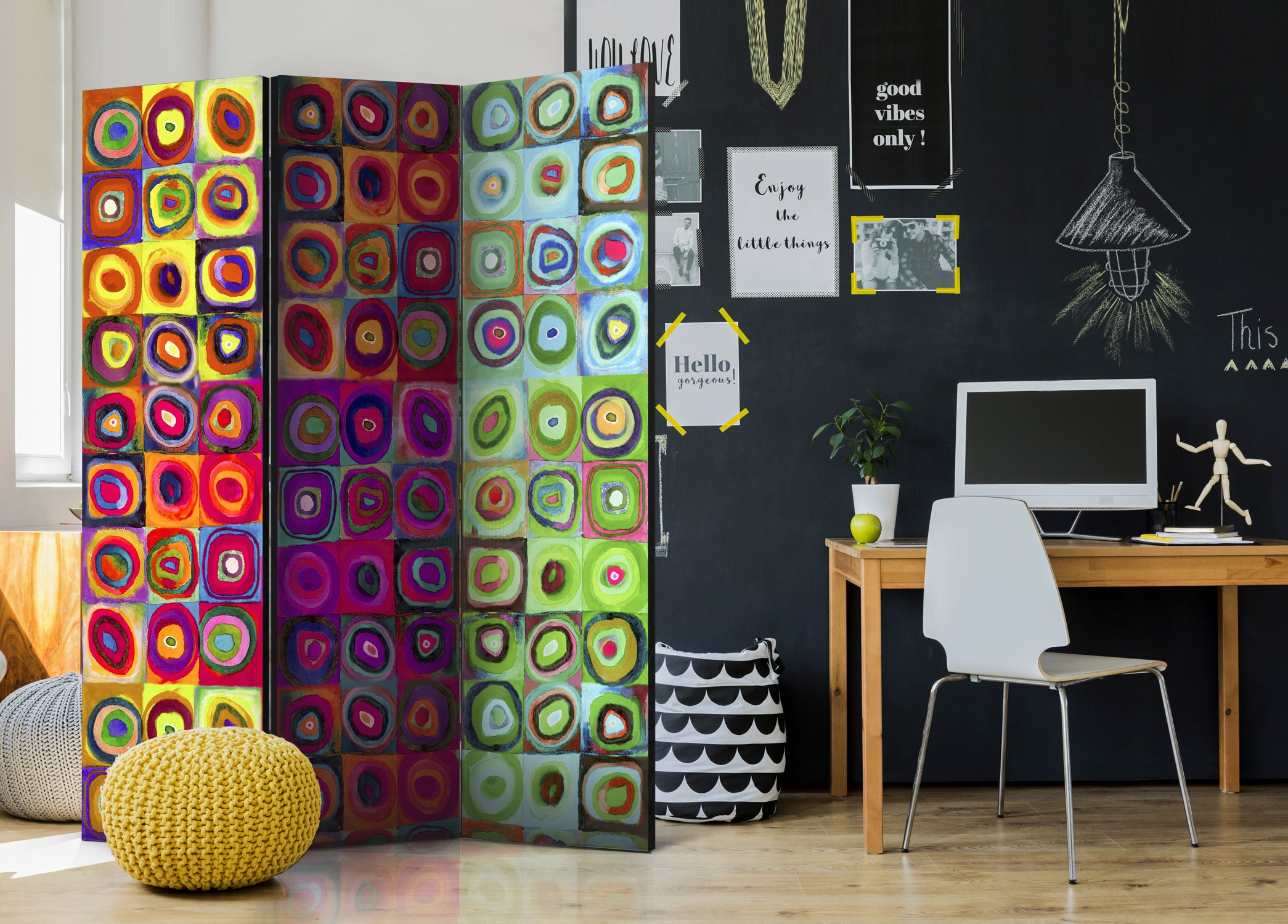 Colorful Geometric Abstract 3-Panel Room Divider