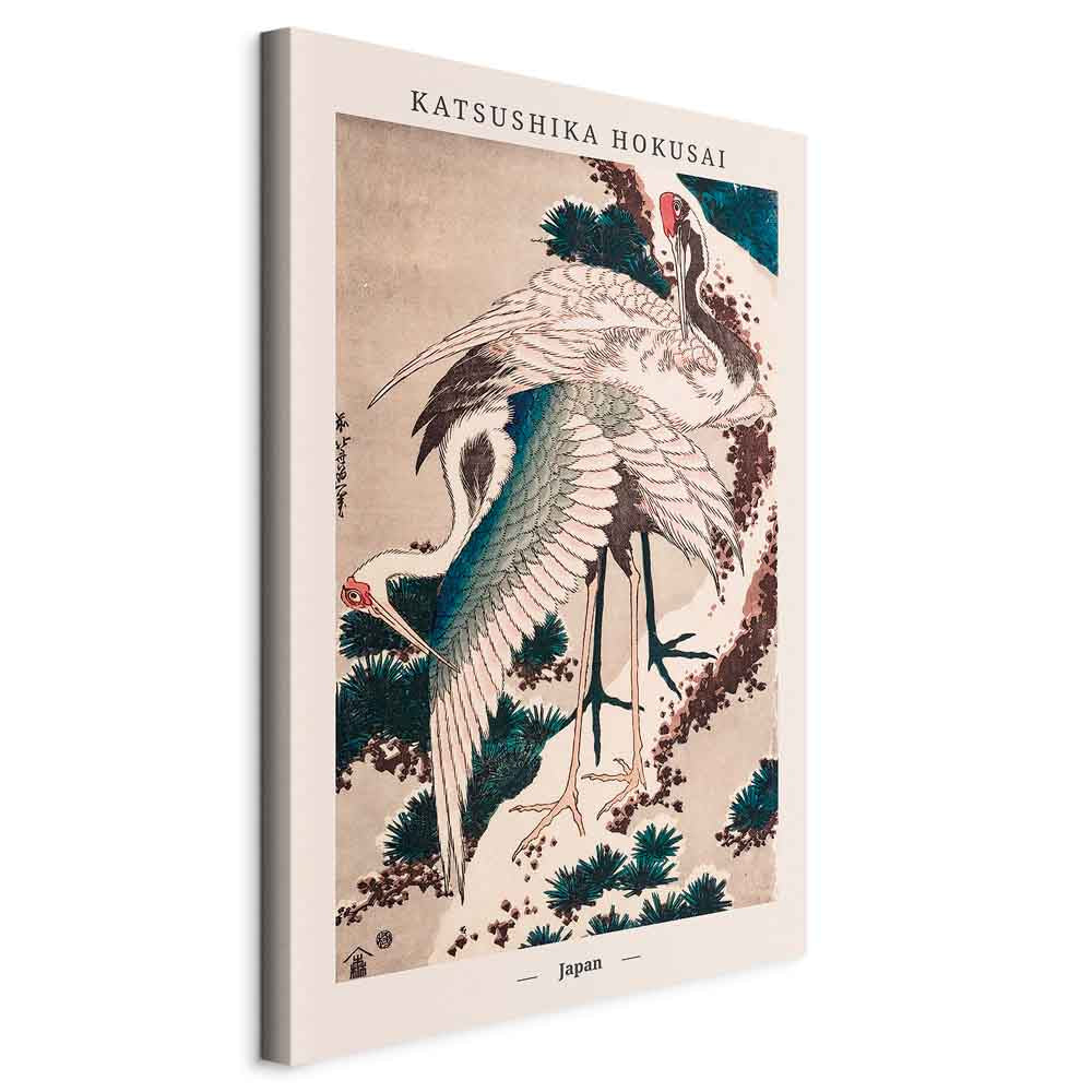Vertical Crane Birds Oriental Canvas Print