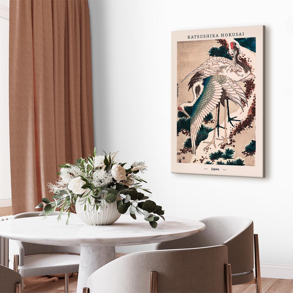 Vertical Crane Birds Oriental Canvas Print