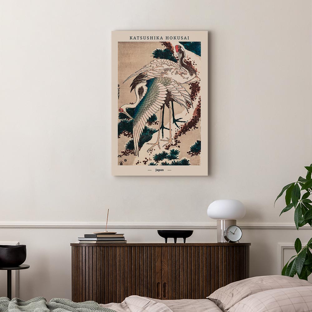 Vertical Crane Birds Oriental Canvas Print