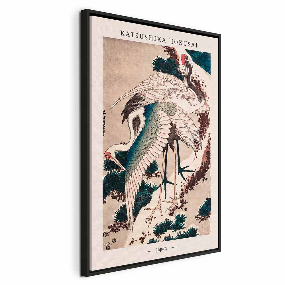 Vertical Crane Birds Oriental Canvas Print
