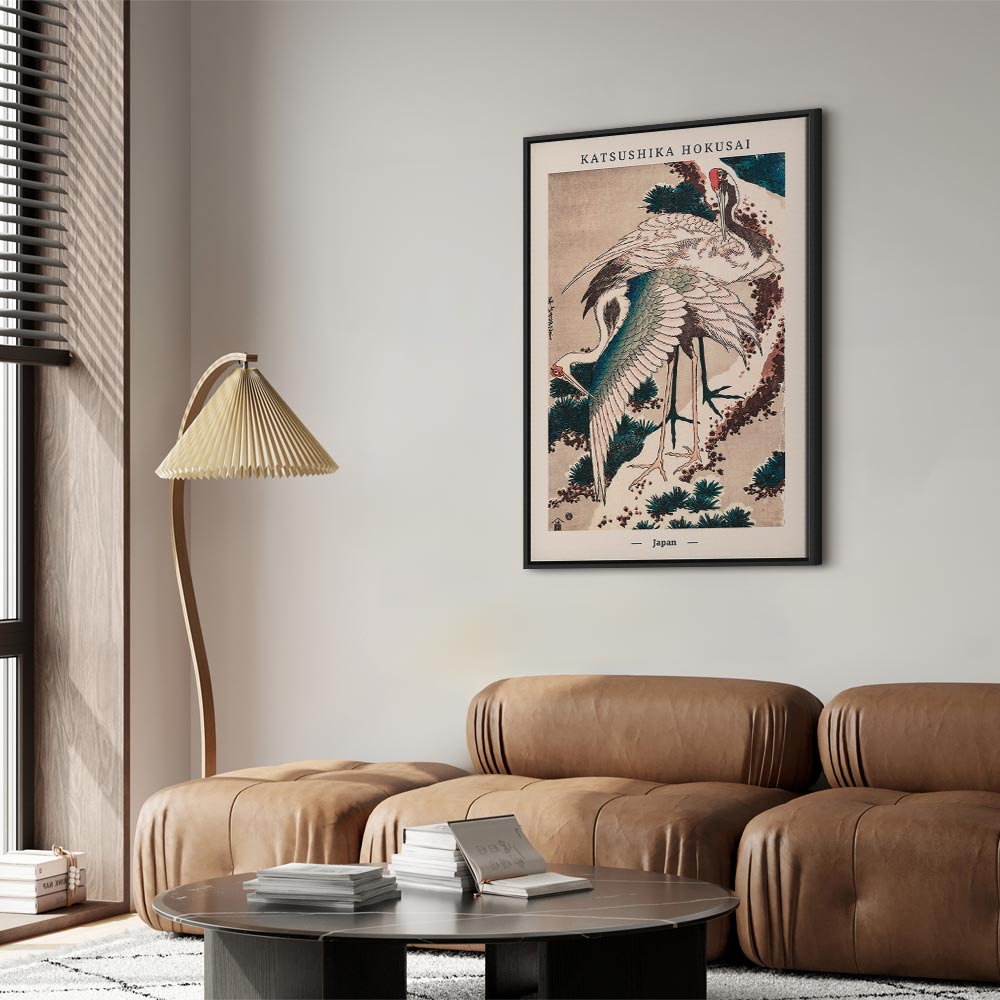 Vertical Crane Birds Oriental Canvas Print