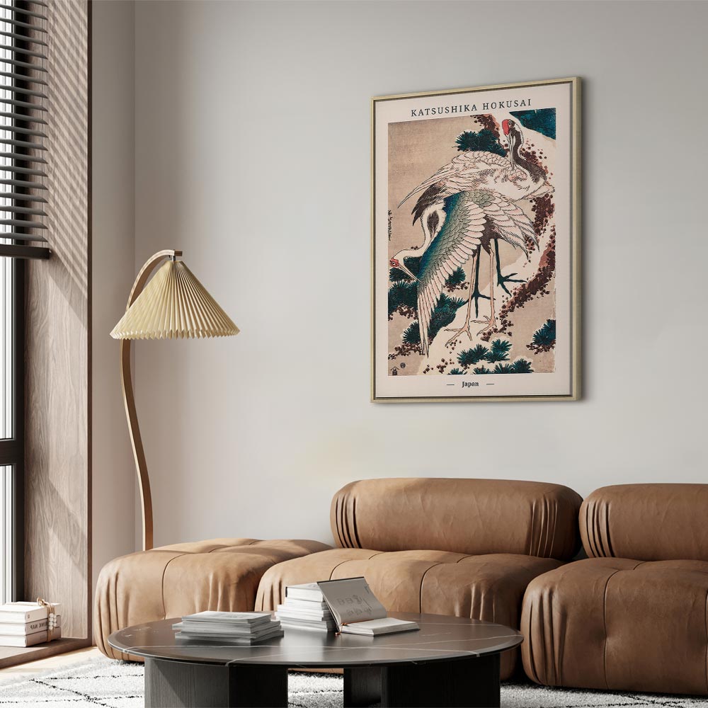 Vertical Crane Birds Oriental Canvas Print