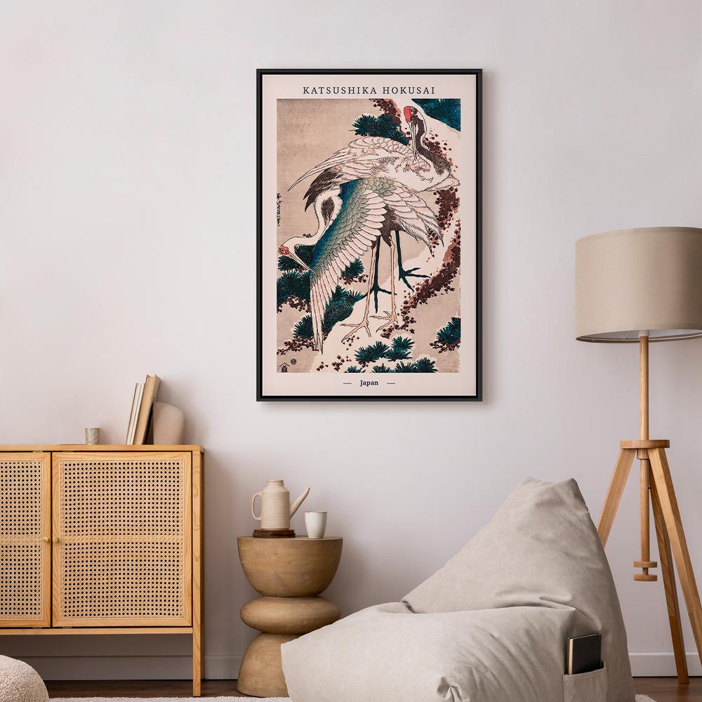 Vertical Crane Birds Oriental Canvas Print