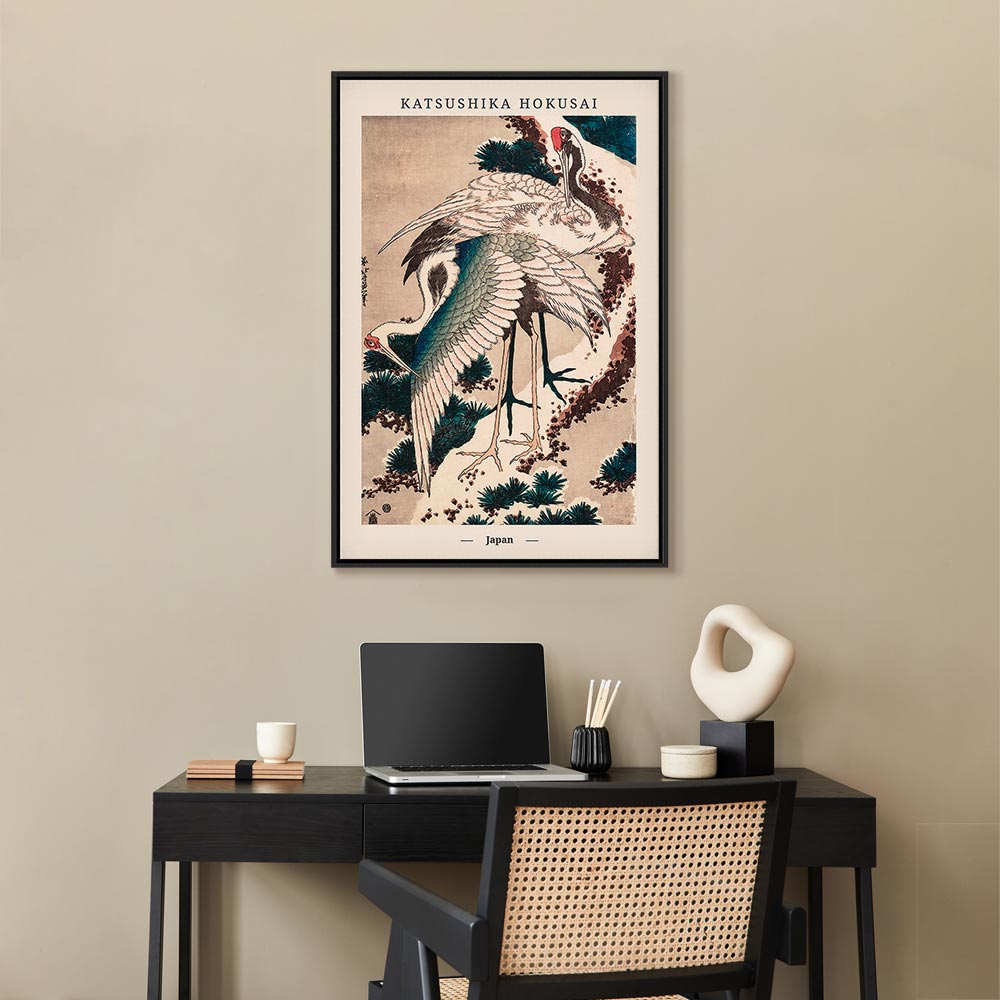 Vertical Crane Birds Oriental Canvas Print