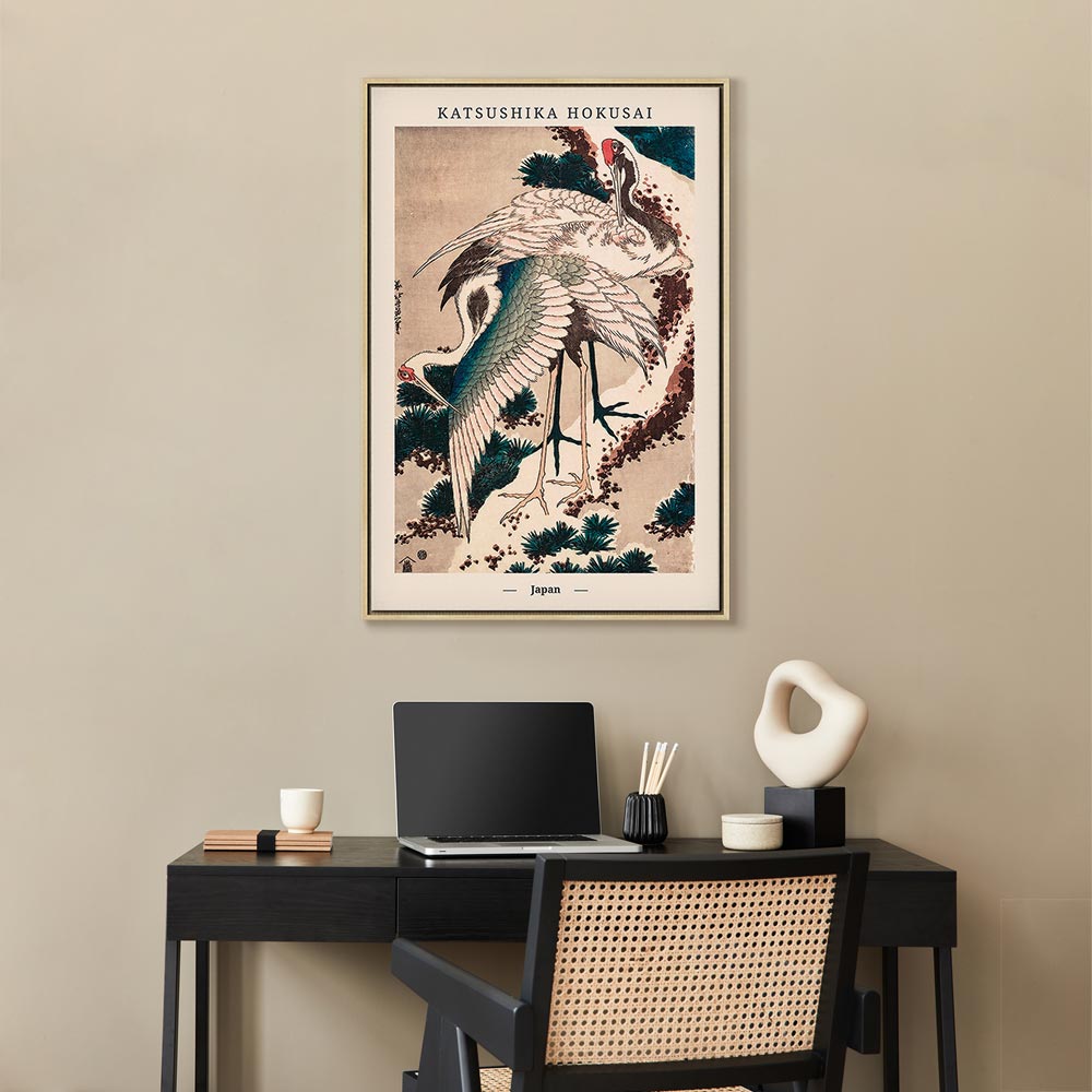 Vertical Crane Birds Oriental Canvas Print