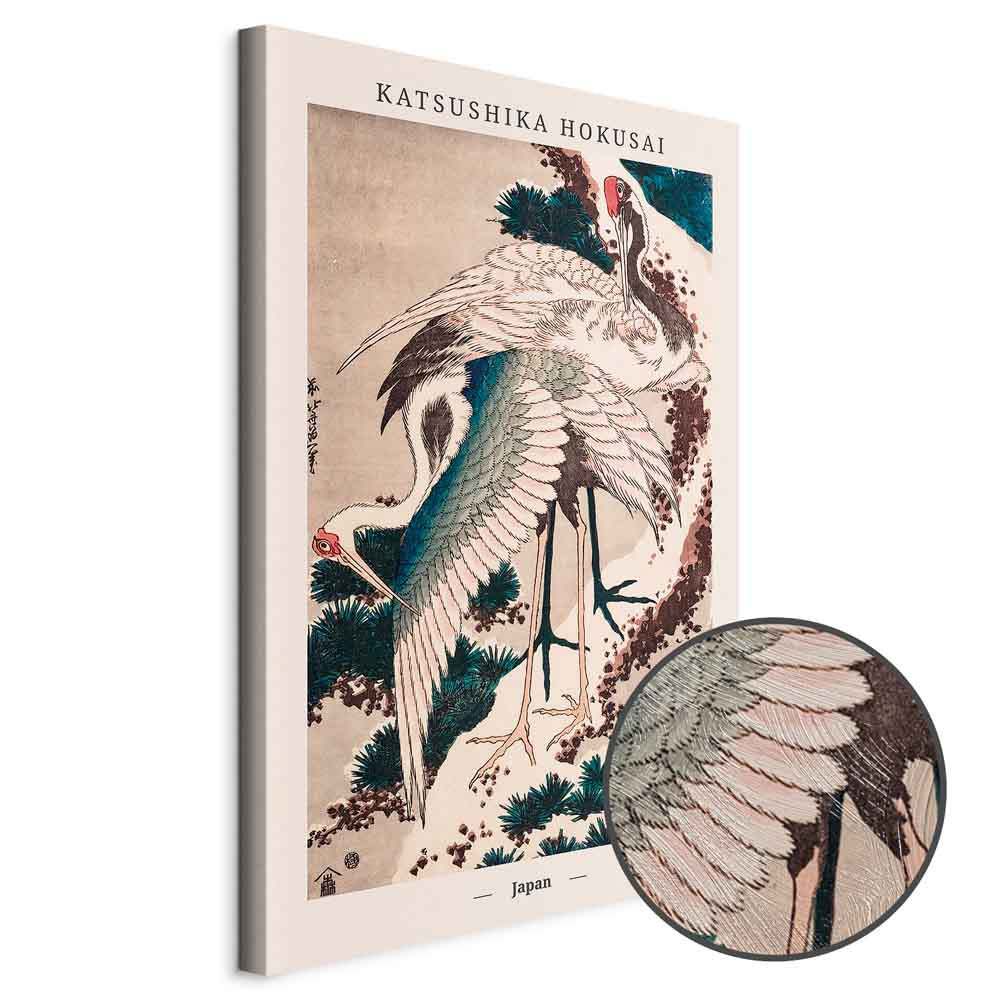 Vertical Crane Birds Oriental Canvas Print