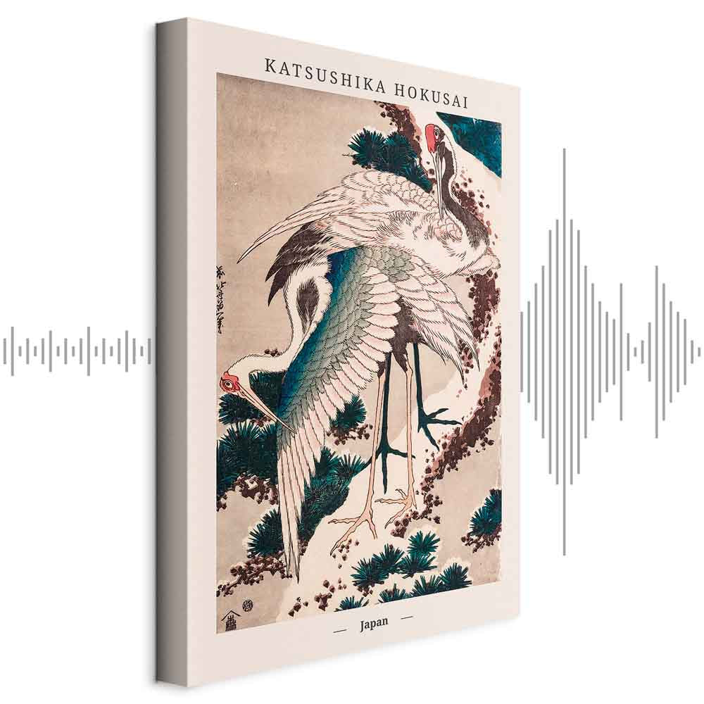 Vertical Crane Birds Oriental Canvas Print
