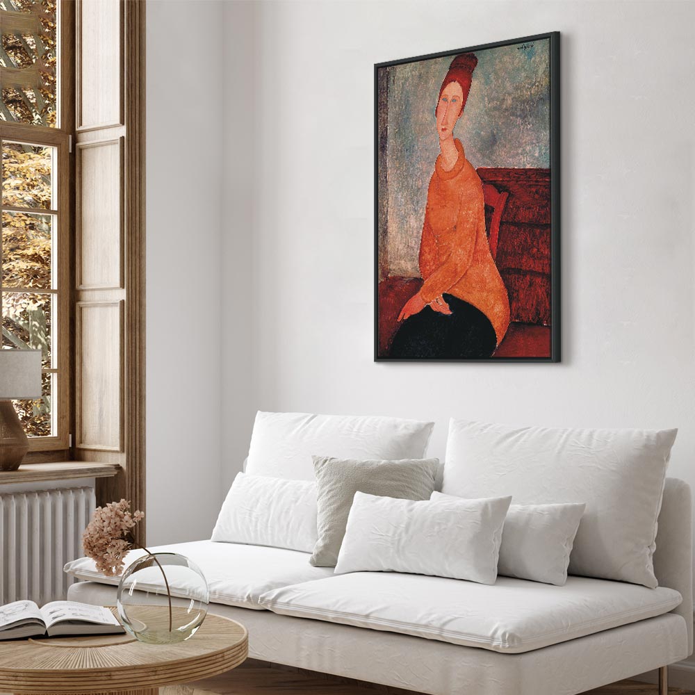 Leinwanddruck Jeanne Hebuterne in einem gelben Pullover