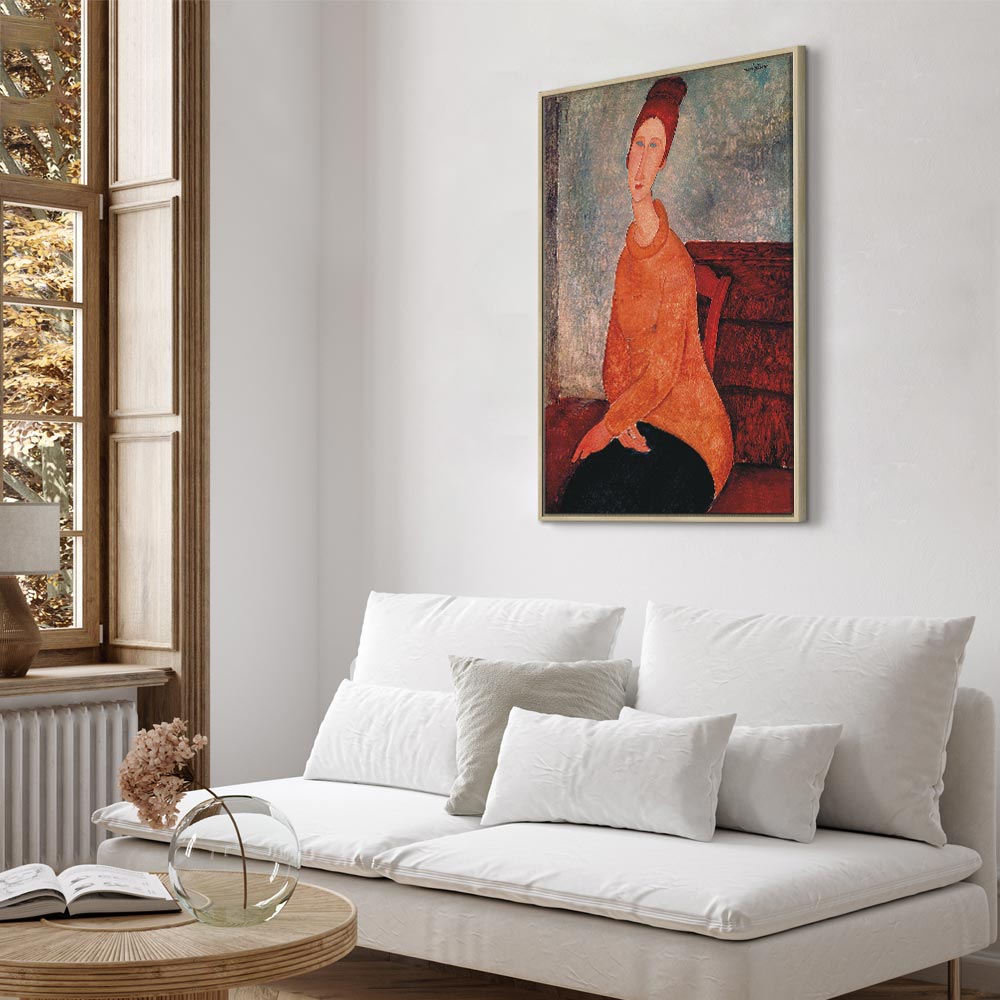 Leinwanddruck Jeanne Hebuterne in einem gelben Pullover