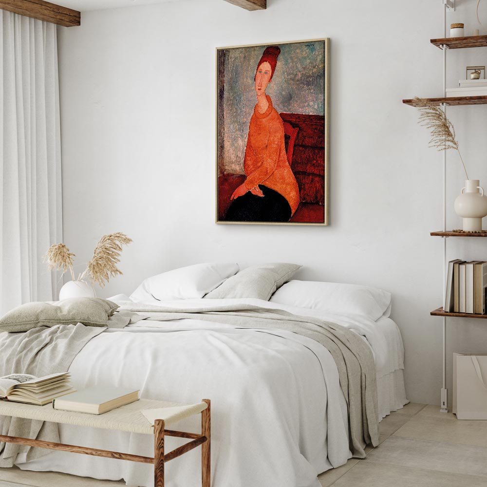 Leinwanddruck Jeanne Hebuterne in einem gelben Pullover