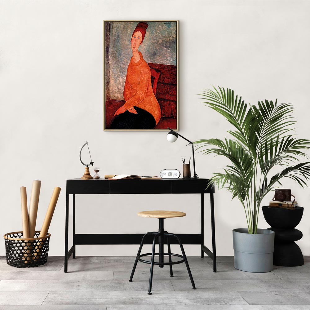 Leinwanddruck Jeanne Hebuterne in einem gelben Pullover