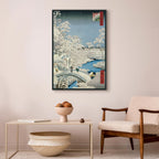 Canvas Print Drum Bridge and Setting Sun Hill (Hiroshige-inspired)