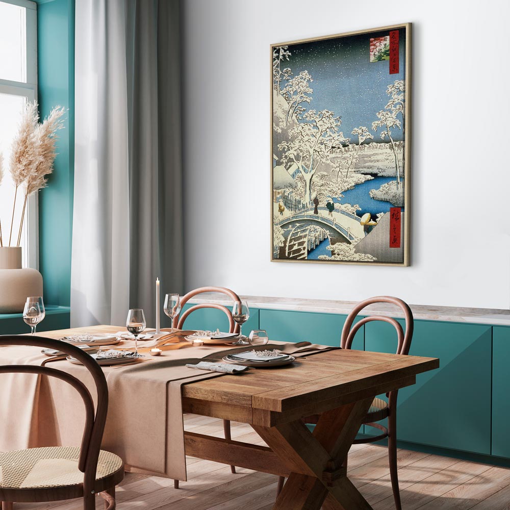 Canvas Print Drum Bridge and Setting Sun Hill (Hiroshige-inspired)