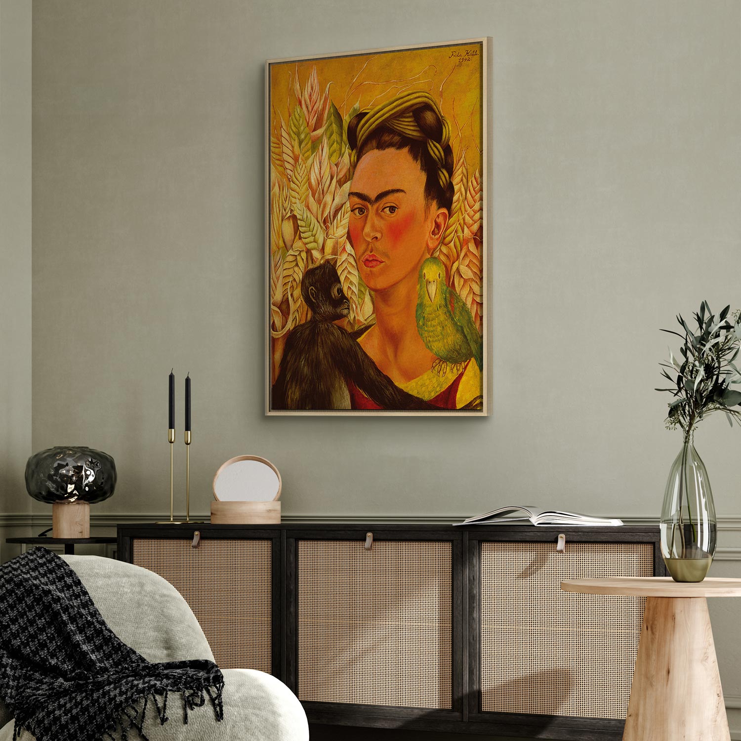 Frida Kahlo Self-Portrait with Monkey Canvas Print