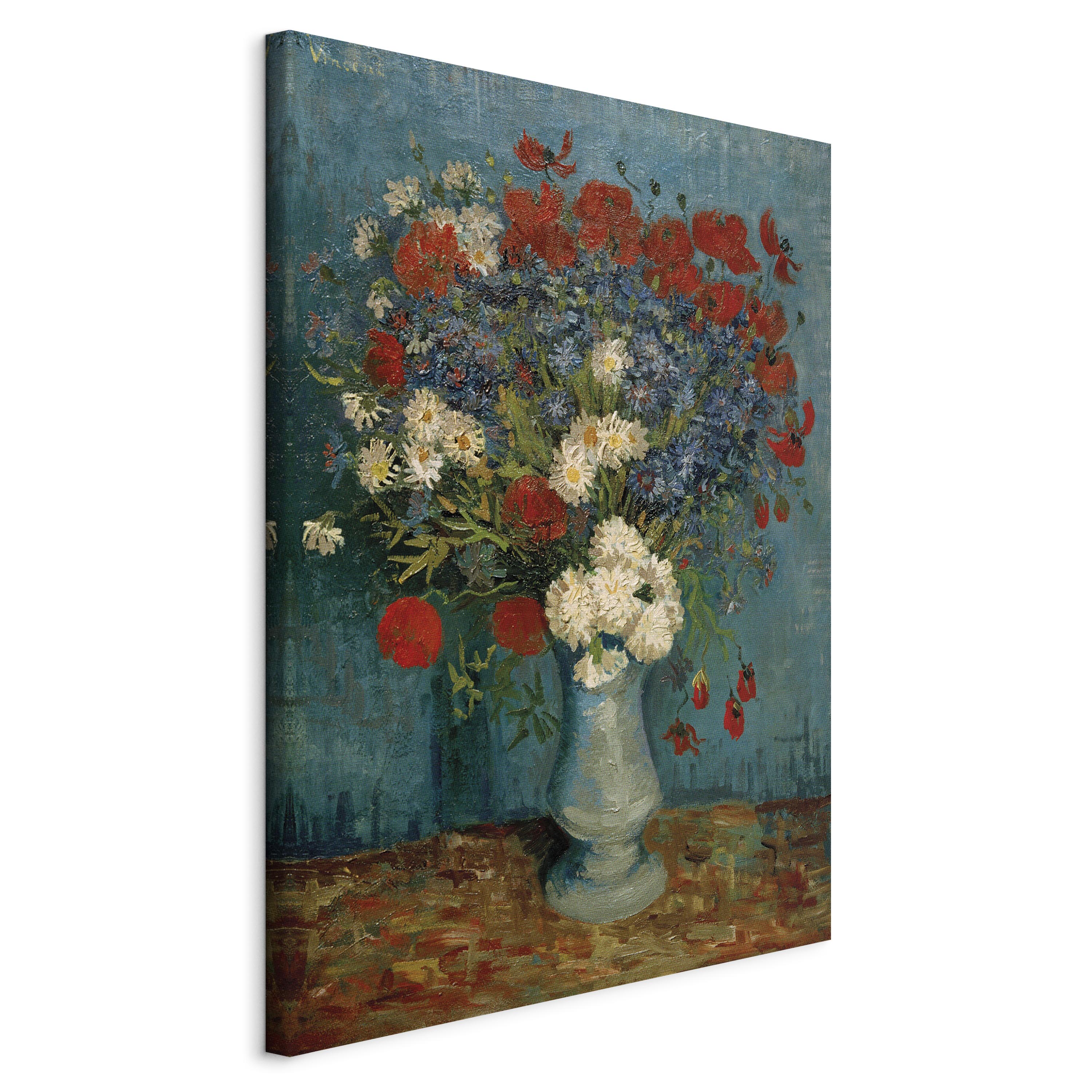 Canvas Print Vase With Cornflowers and Poppies