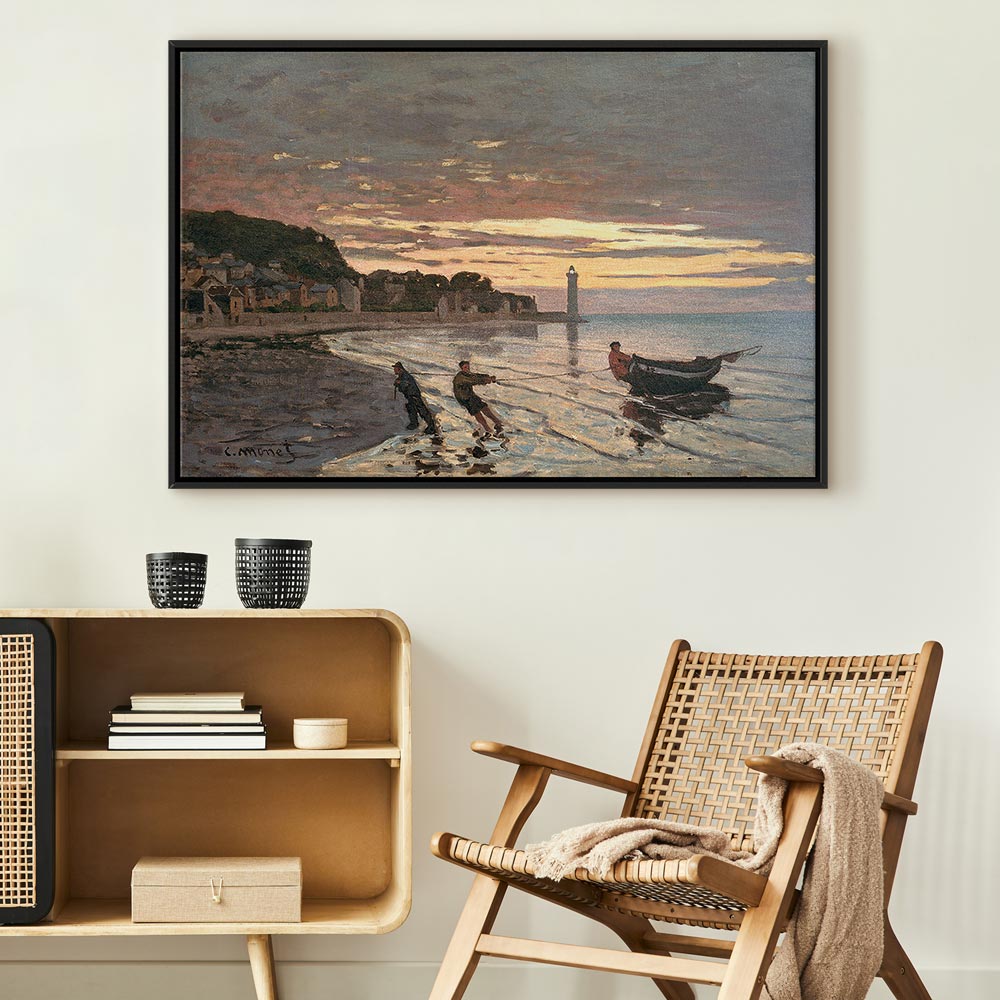 Leinwanddruck - Ein Boot an Land schleppen, Honfleur