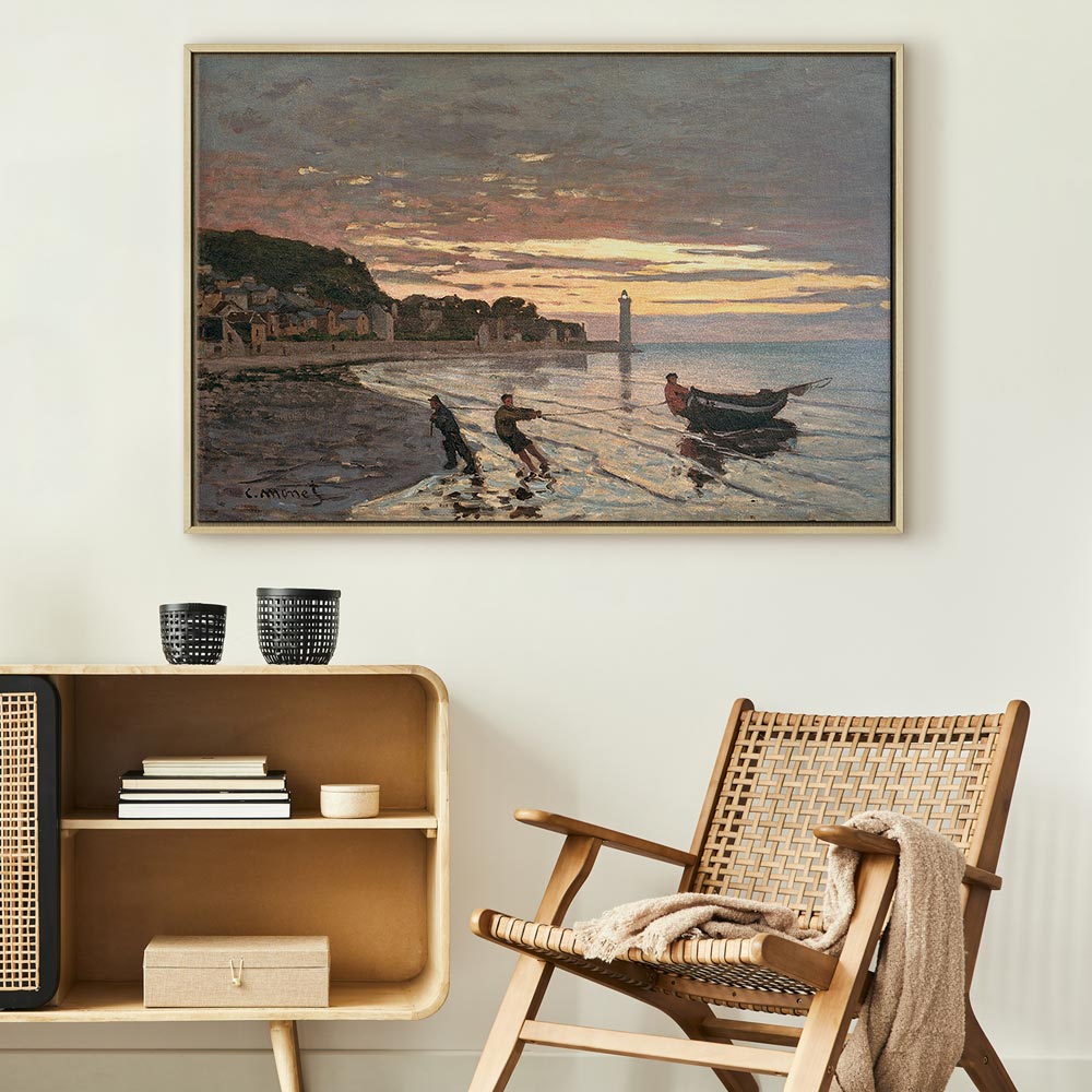 Leinwanddruck - Ein Boot an Land schleppen, Honfleur