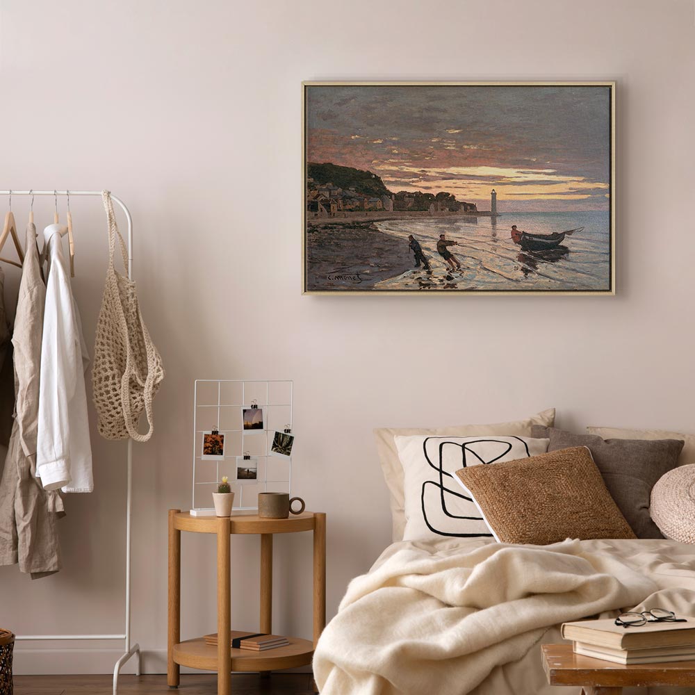 Leinwanddruck - Ein Boot an Land schleppen, Honfleur