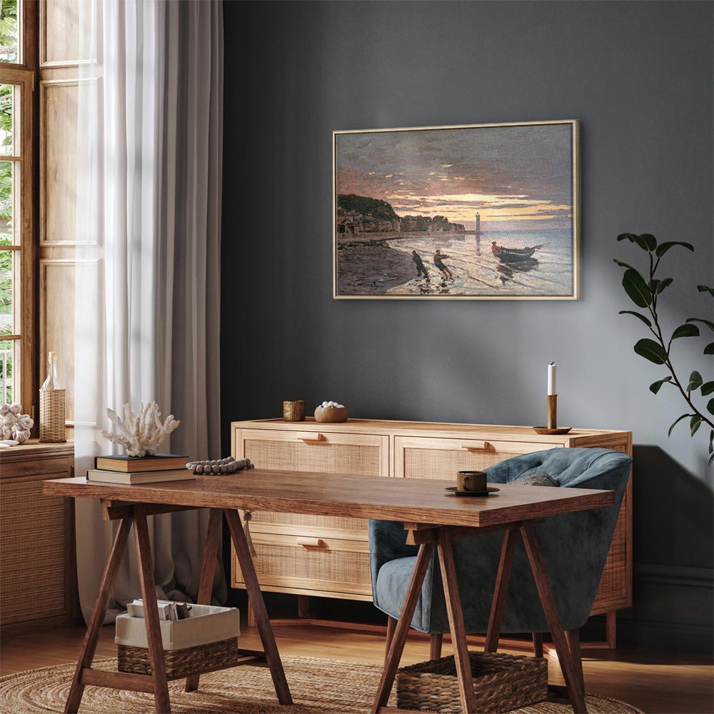 Leinwanddruck - Ein Boot an Land schleppen, Honfleur