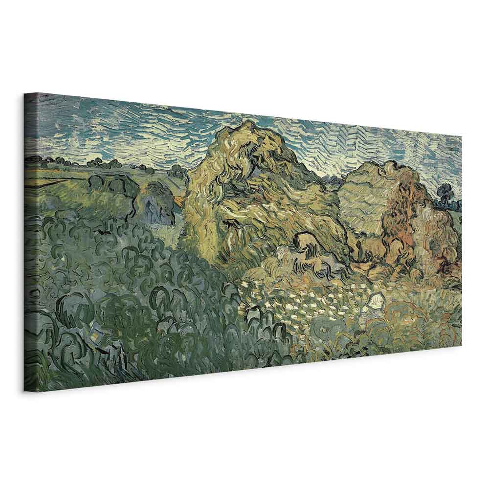 Canvas Print Field with Wheat Stacks Van Gogh
