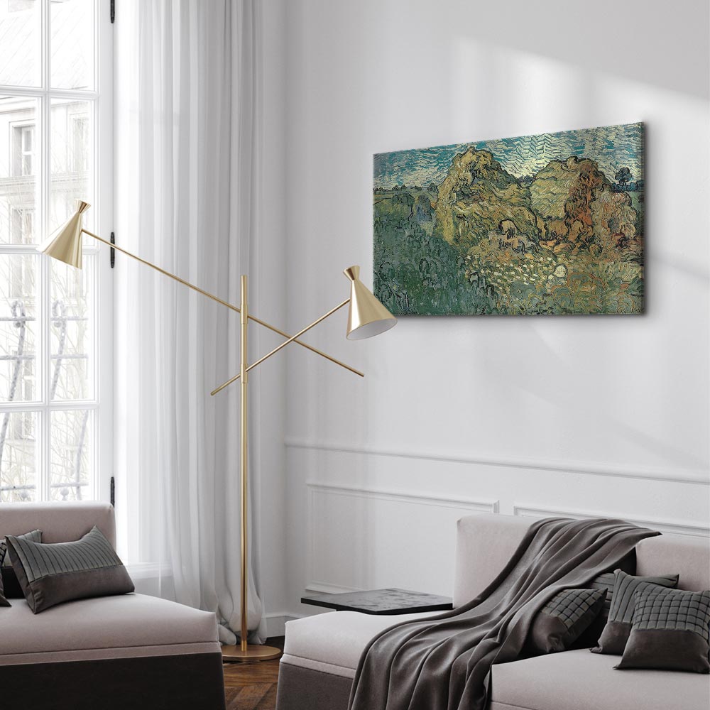 Leinwanddruck „Feld mit Weizenhaufen“ von Van Gogh