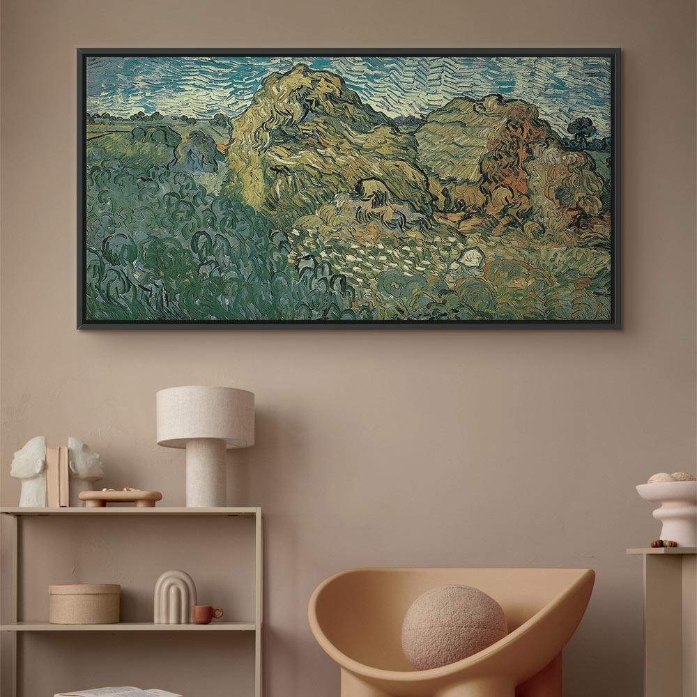 Canvas Print Field with Wheat Stacks Van Gogh