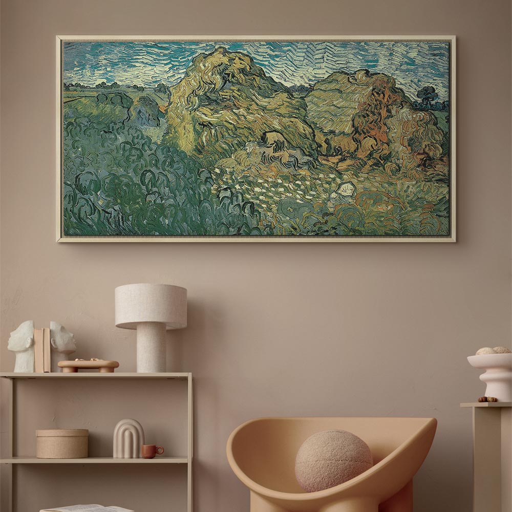 Leinwanddruck „Feld mit Weizenhaufen“ von Van Gogh