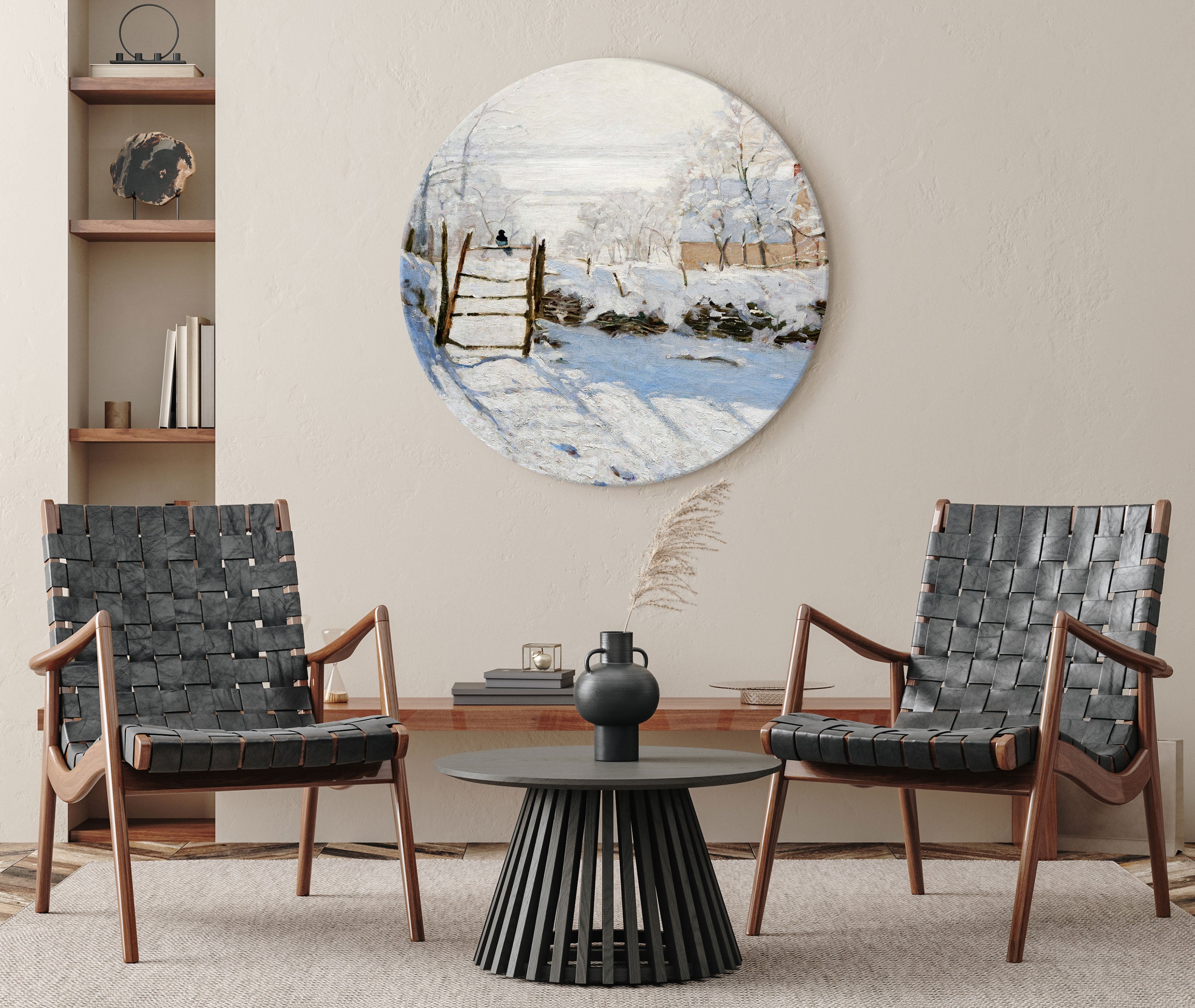 Snowy Winter Landscape Classic Round Canvas Print