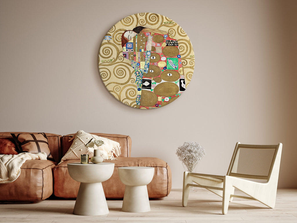 Klimt The Fulfillment Romantic Round Canvas Print