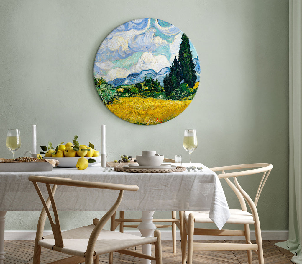 Wheat Field with Cypresses Round Canvas Print